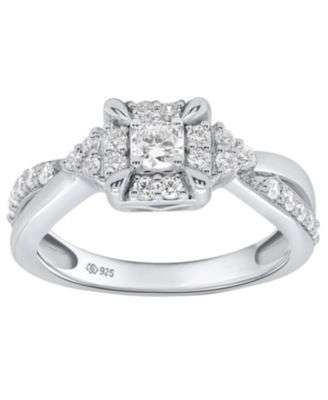 Кольцо с бриллиантом Forever Grown Diamonds (1/2 карата по весу) из чистого серебра с белым родием
