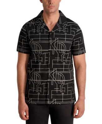 Мужская тканая рубашка с воротником-стойкой KARL LAGERFELD PARIS черного цвета