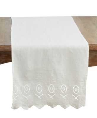 Льняная настольная дорожка Saro Lifestyle Linen с вышивкой под камень, 16 