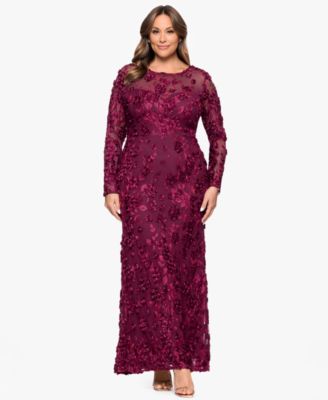 Платье с круглым вырезом и длинными рукавами XSCAPE Plus Size фиолетового цвета