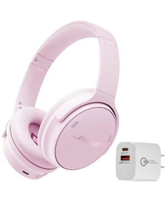 Беспроводные накладные наушники Bose QuietComfort с шумоподавлением, розовые лепестки, в комплекте с настенным зарядным устройством USB-C / USB-A, розовые