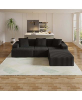 Streamdale Furniture Удобная вельветовая компрессионная секционная кушетка с шезлонгом, Черные диваны