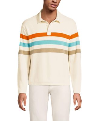 Мужской хлопчатобумажный свитер-поло для регби с длинным рукавом Lands' End