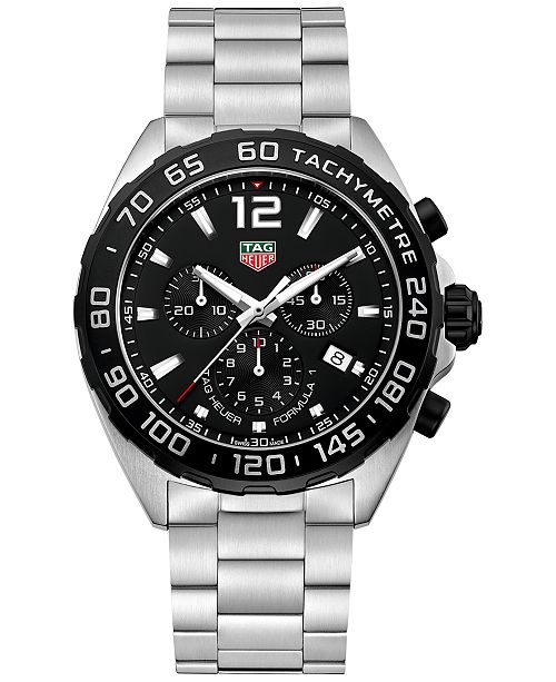 Tag Heuer Men S Swiss Chronograph Formula 1 Stainless Steel Bracelet Watch 43mm Reviews Watches Jewelry Watches Macy S