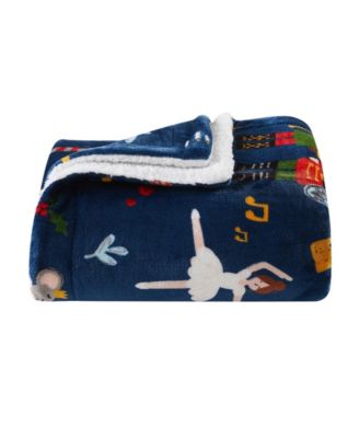 Linery & Co. Бархатно-плюшевый флисовый реверсивный плед Sherpa с праздничным принтом