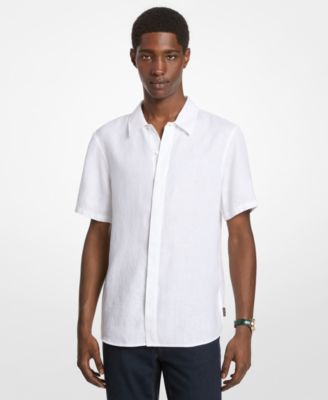 Мужская льняная рубашка с острым воротником Michael Kors белого цвета