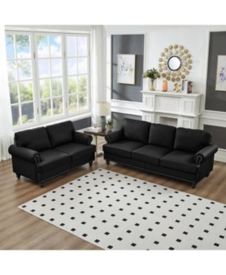 Современный классический комплект диванов Streamdale Furniture из черной кожи на 2+3 места