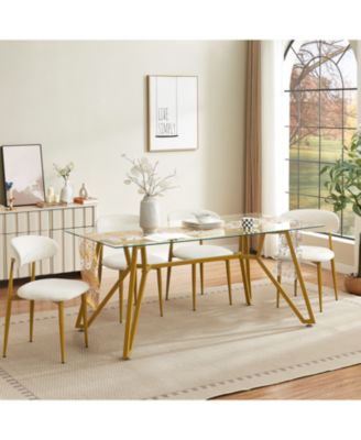 Прямоугольный стеклянный обеденный стол Streamdale Furniture 70.9" на золотых ножках, рассчитан на 1-8 посадочных мест