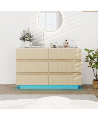 Рифленый двойной комод Streamdale Furniture с 6 выдвижными ящиками и светодиодной подсветкой