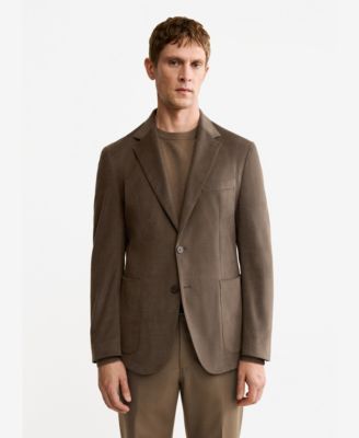 Мужской структурированный приталенный хлопчатобумажный блейзер Mango коричневого цвета