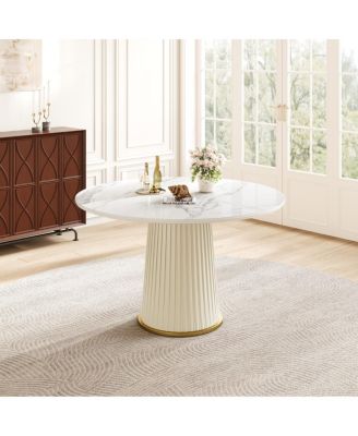 Круглый обеденный стол Streamdale Furniture Modern 43.3", Столешница из глянцевого спеченного камня, подставка из искусственной кожи