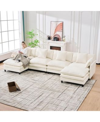Streamdale Furniture - U-образный модульный секционный диван с 2-мя пуфиками, 4 подушками, 2 подушечками наволочками. Бежевый