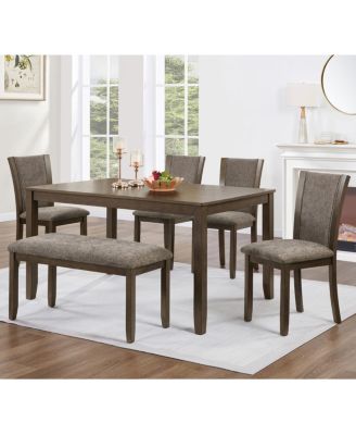 Обеденный стол в деревенском стиле для фермерского дома Streamdale Furniture из 6 предметов, скамья и стулья, Темный орех