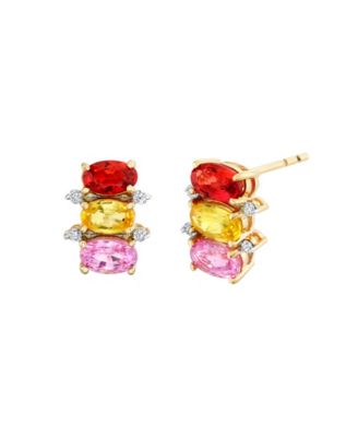 Серьги-гвоздики Macy's с разноцветным сапфиром (2-1,4 карата по весу) из желтого золота 14 карат.