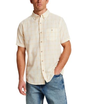 Винтажная мужская хлопчатобумажная рубашка Dobby в клетку на пуговицах с коротким рукавом, защищающая от непогоды