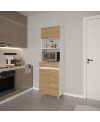 FM FURNITURE Высокий кухонный шкаф для хранения вещей с дверцами, выдвижным ящиком и открытой полкой для микроволновой печи