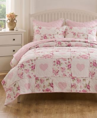 Комплект постельного белья Greenland Home Fashions Veronica's Hearts в стиле шебби-шик из 3 предметов, Полный/Queen