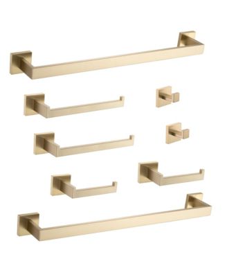 Набор аксессуаров для ванной комнаты RAINSKEN из 8 предметов, Держатель для банных полотенец из нержавеющей стали, Квадратная настенная вешалка для полотенец, Полотенцесушитель из матового золота для ванной комнаты