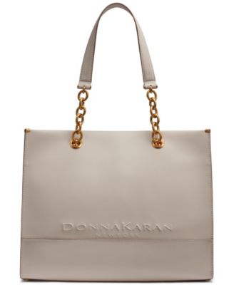 Сумка-тоут Donna Karan New York из кожи мериноса на цепочке коричнево-бежевого цвета