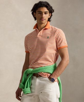Мужская рубашка в полоску Polo Ralph Lauren с коротким рукавом оранжевого цвета
