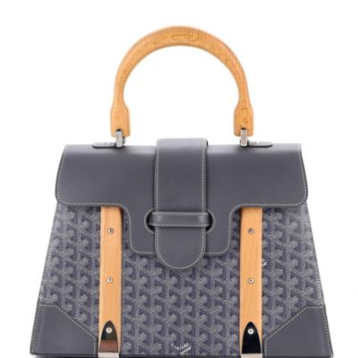 Бывшая в употреблении сумка Goyard MM Saigon с верхней ручкой, покрытая холстом и серой кожей
