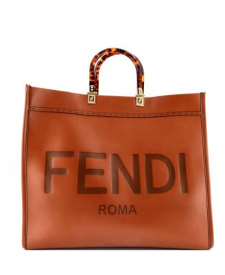 Большая сумка-шоппер Fendi Sunshine, бывшая в употреблении, кожаная коричневая