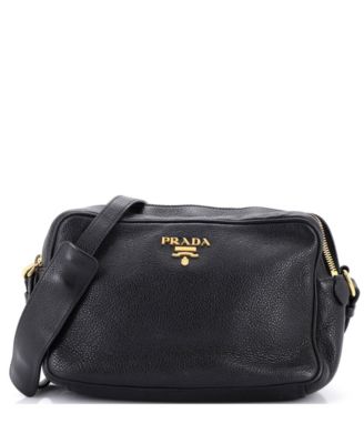 Бывшая в употреблении сумка для фотоаппарата Prada на двойной молнии Vitello Daino black