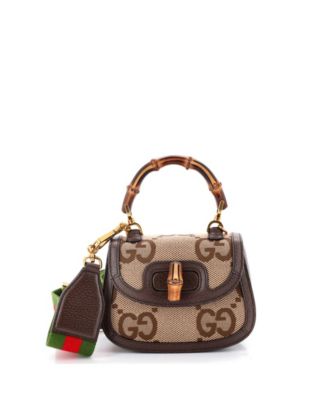 Бывшая в употреблении сумка Gucci Mini Bamboo 1947 с верхней ручкой Jumbo GG Canvas коричневого цвета