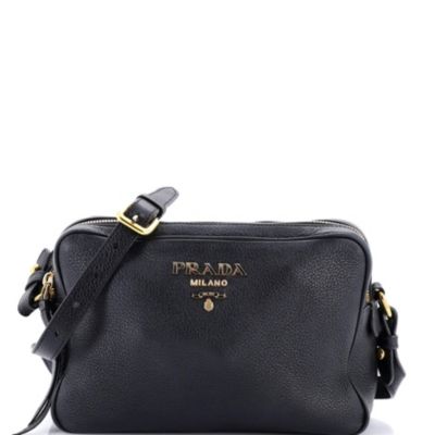 Бывшая в употреблении сумка для фотоаппарата Prada Medium на двойной молнии Vitello Phenix black