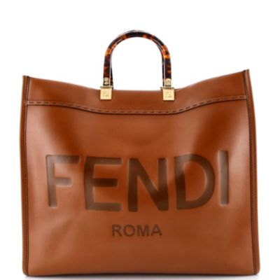 Большая сумка-шоппер Fendi Sunshine, бывшая в употреблении, кожаная коричневая