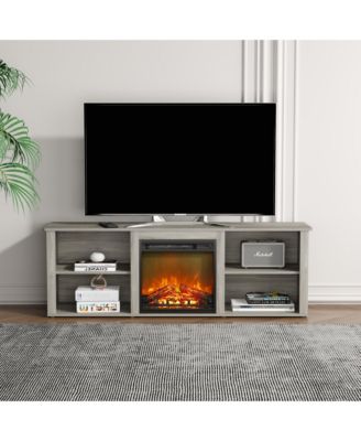 Современная каминная подставка под телевизор HOMLUX для телевизоров до 65 дюймов с консолью для хранения мультимедийных данных серого цвета
