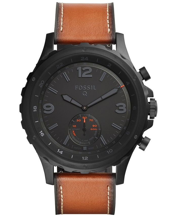 Fossil Men's Tech Nate Dark Brown Leather Strap Hybrid Smart Watch 50mm ...