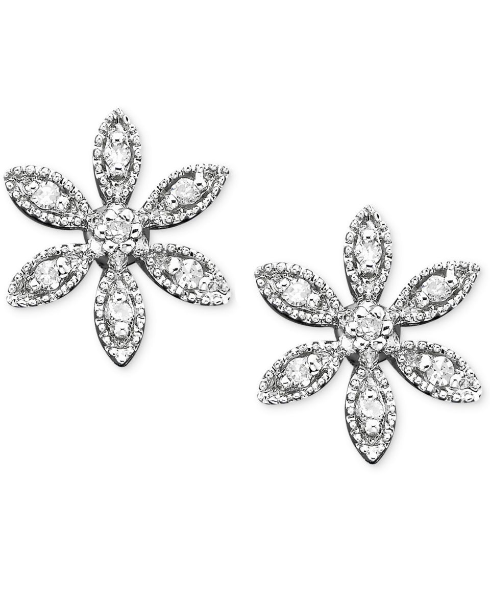 14k White Gold Earrings, Diamond Accent Stud Earrings   Earrings