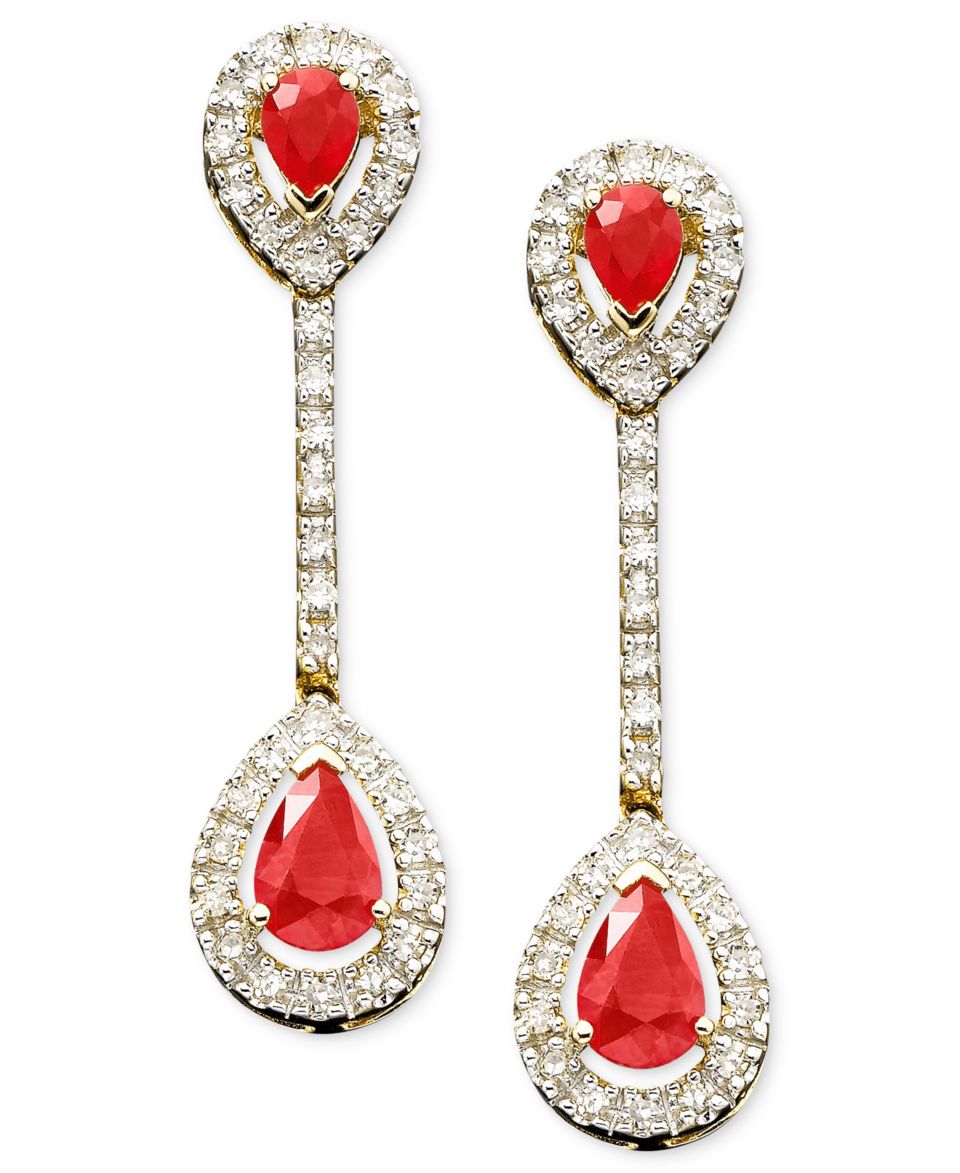 Ruby and Diamond Earrings, 14k White Gold Ruby (2 1/5 ct. t.w) and Diamond (1/6 ct. t.w) Earrings   Earrings   Jewelry & Watches