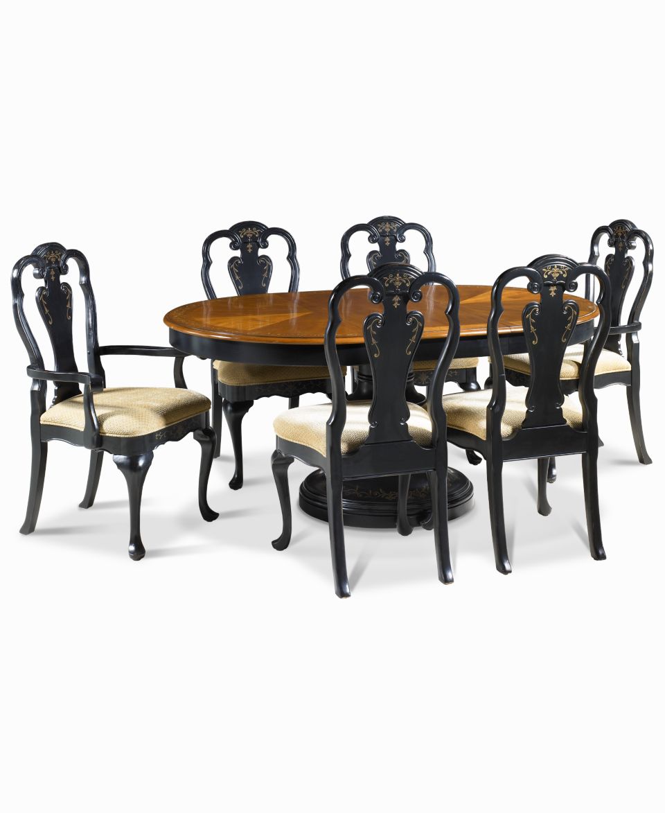 Hand Painted 7 Piece Dining Set Table, 4 Side Chairs and 2 Arm Chairs