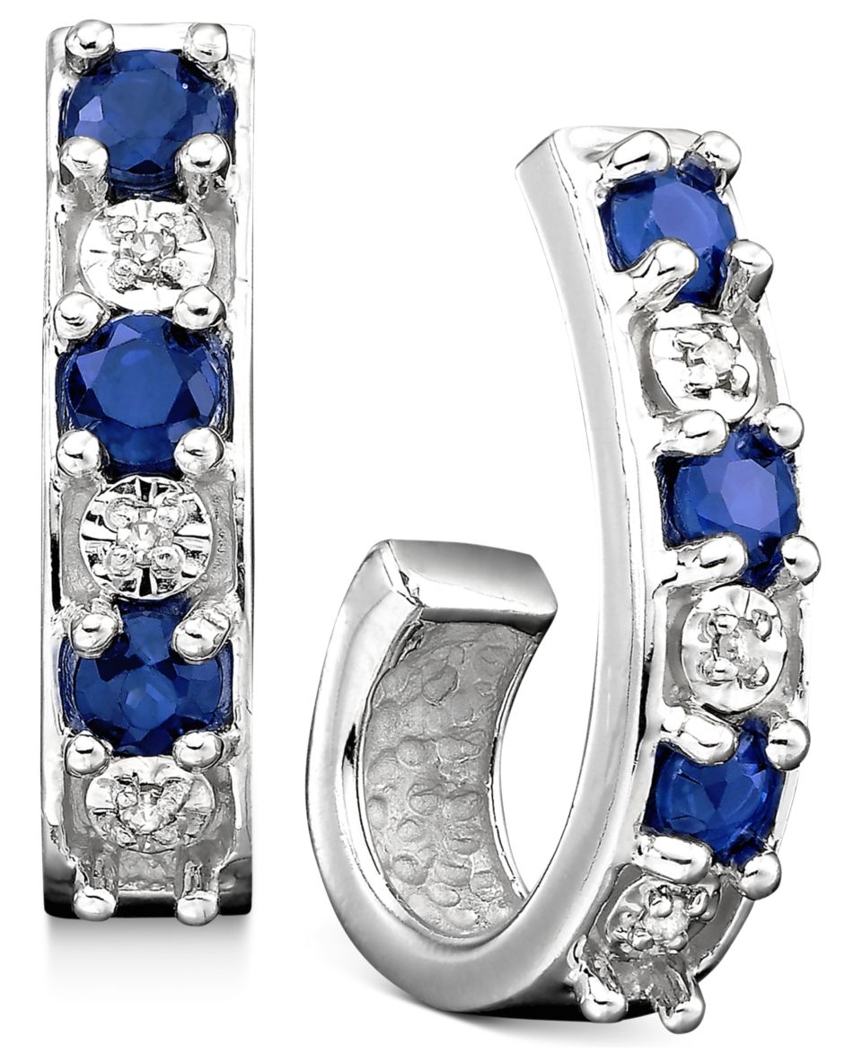 14k White Gold Earrings, Sapphire (1 1/3 ct. t.w.) and Diamond (1/8 ct