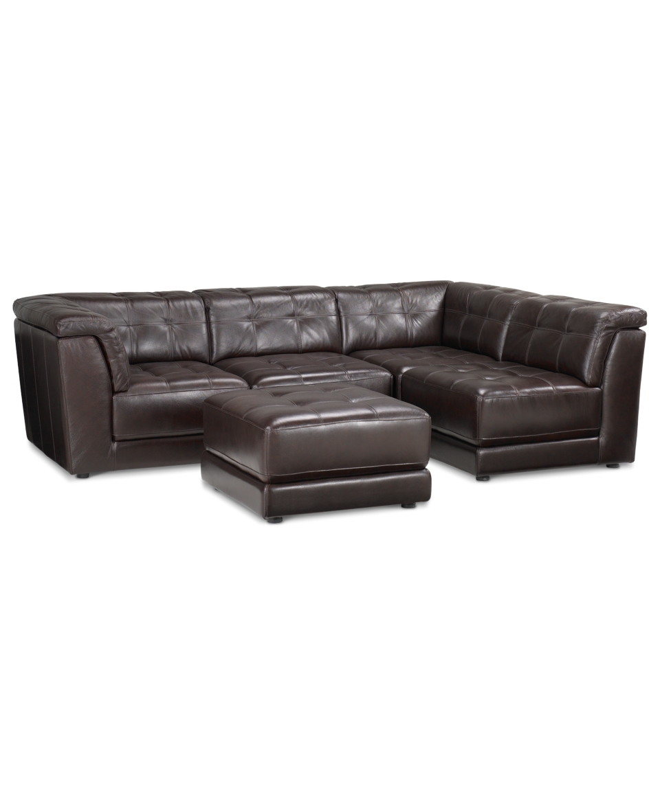 Stacey Leather Sectional Sofa, 5 Piece Modular Pit (2 Armless Chairs, 2 Square Corners and Ottoman)   Furniture