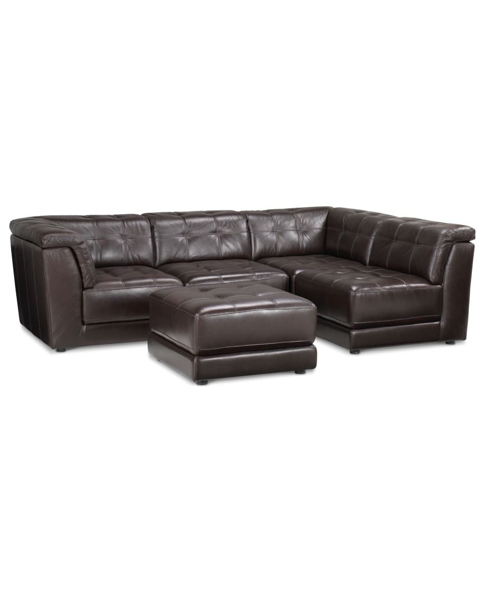 Stacey Leather Sectional Sofa, 5 Piece Modular Pit (2 Armless Chairs