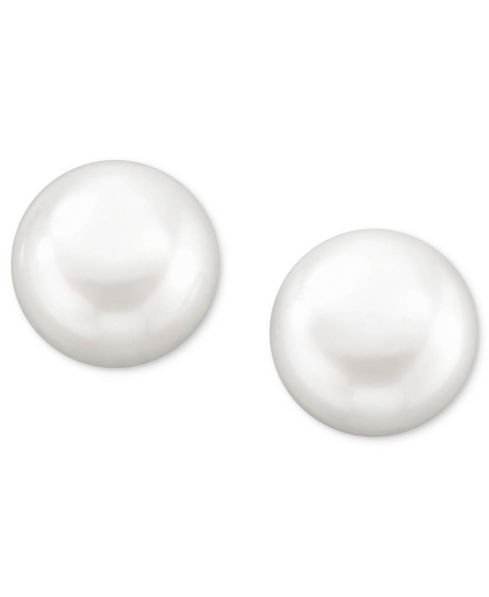 14k Gold Earrings, Cultured Freshwater Pearl Button Stud (11mm