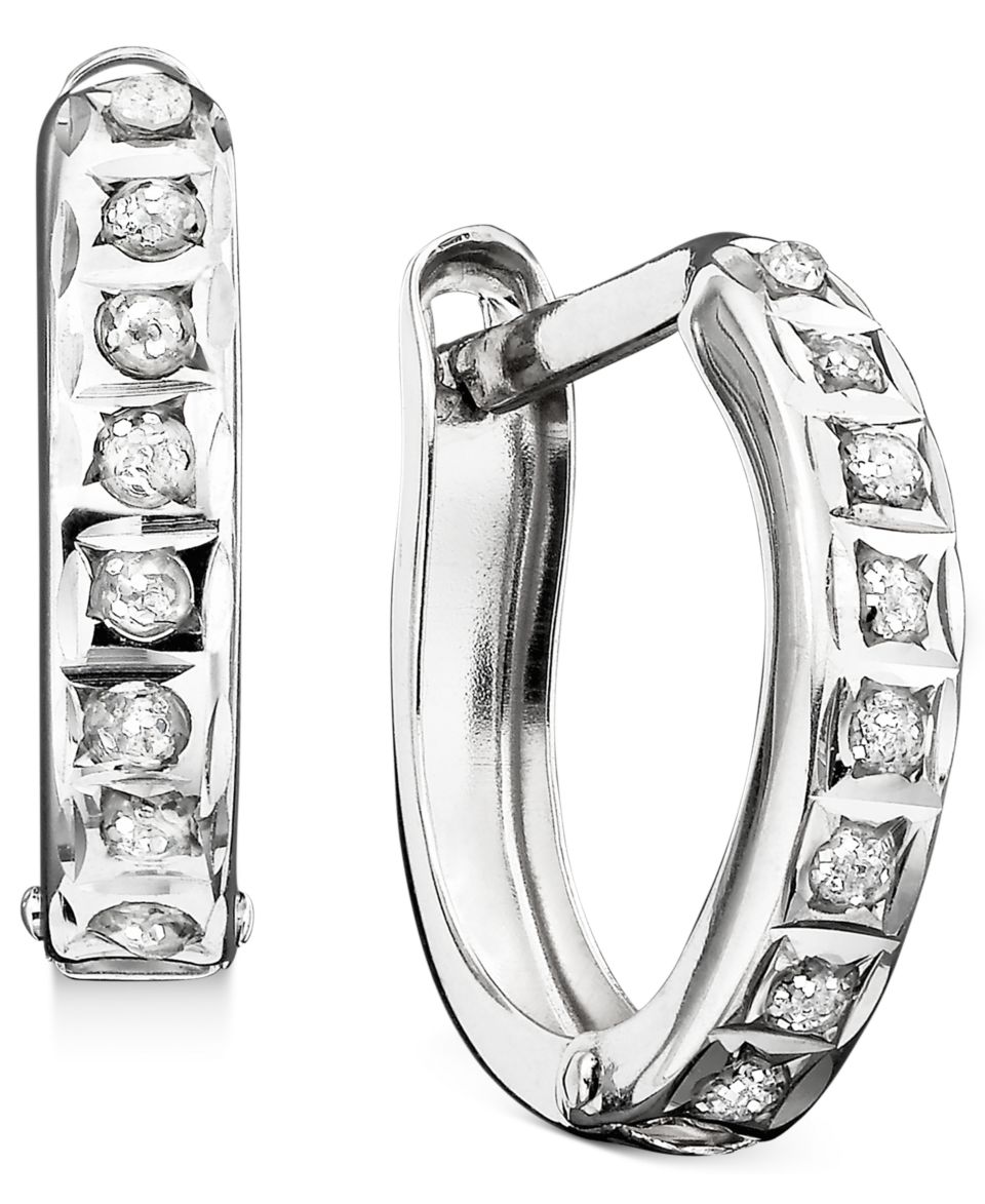 14k White Gold Earring, Diamond Accent Oval Hoop Earrings   FINE