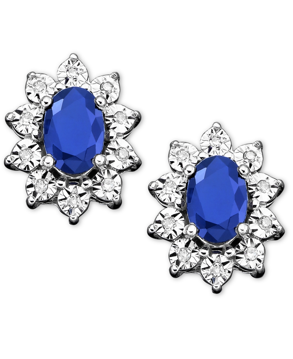 10k White Gold Earrings, Sapphire (1 1/3 ct. t.w.) and Diamond Accent 