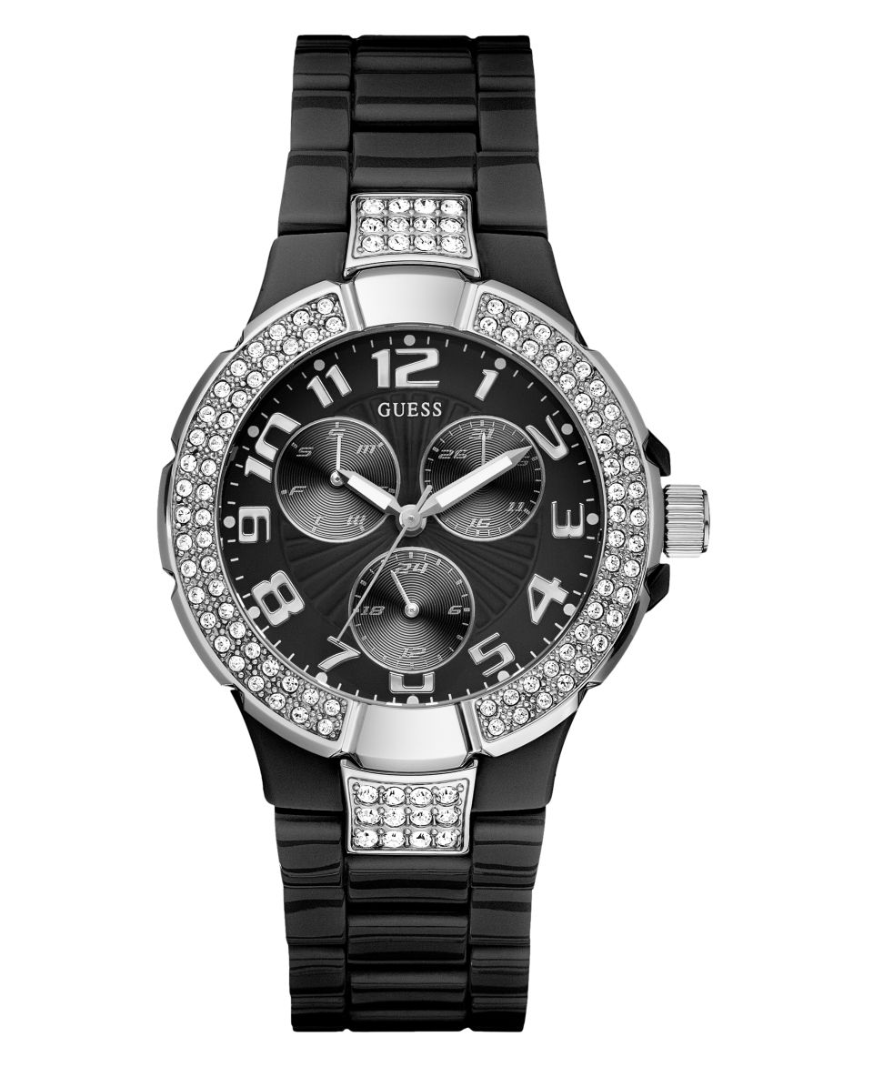 GUESS Watch, Womens Black Ion Plated Mixed Metal Bracelet 36mm