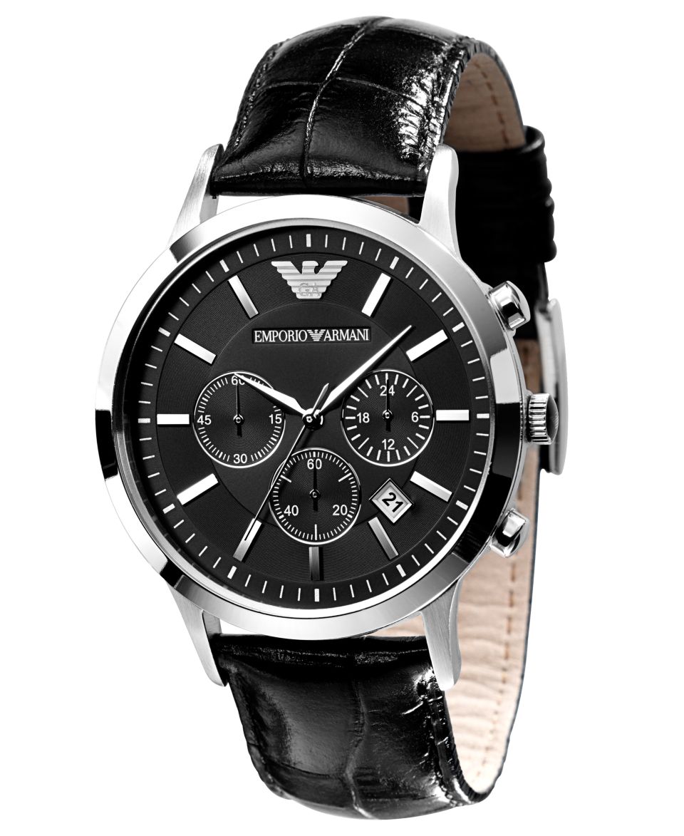 Emporio Armani Watch, Mens Chronograph Black Leather Strap AR2432   Watches   Jewelry & Watches