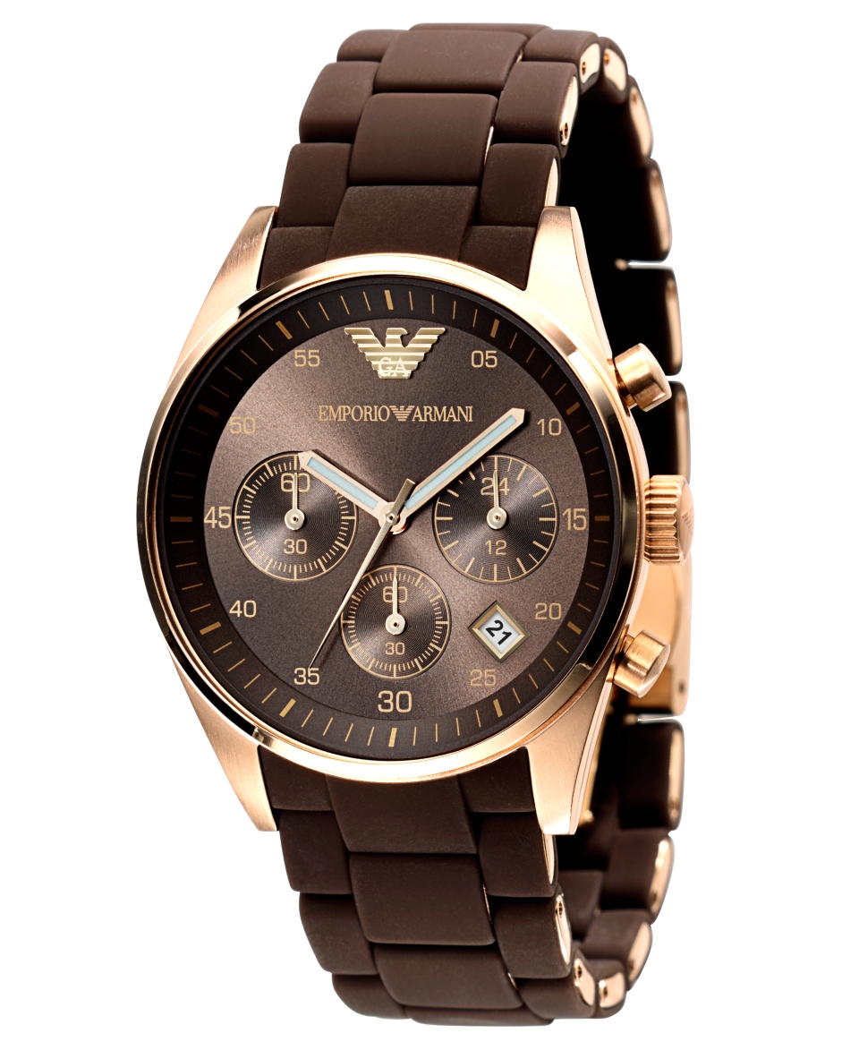 Emporio Armani Watch, Womens Brown Silicone Wrapped Gold Tone Stainless Steel Bracelet AR5891   Watches   Jewelry & Watches