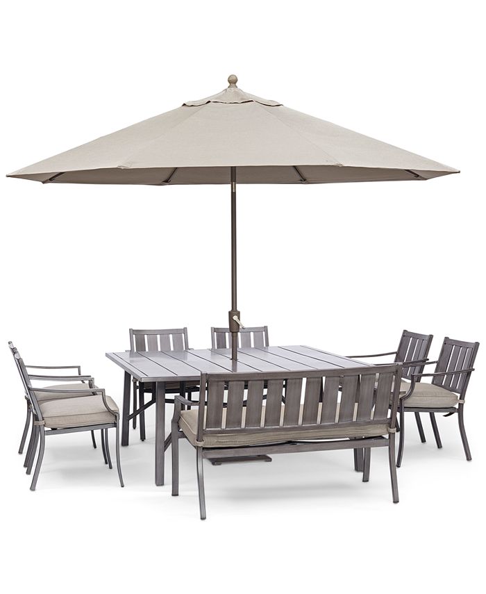 Furniture Wayland Outdoor Aluminum 8 Pc Dining Set 64 Square Dining Table 6 Dining Chairs 1 Bench With Sunbrella Cushions Created For Macy S Reviews Furniture Macy S