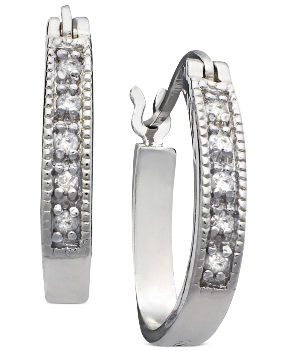 Diamond Earrings, Sterling Silver Diamond Channel Hoops (1/10 ct. t.w