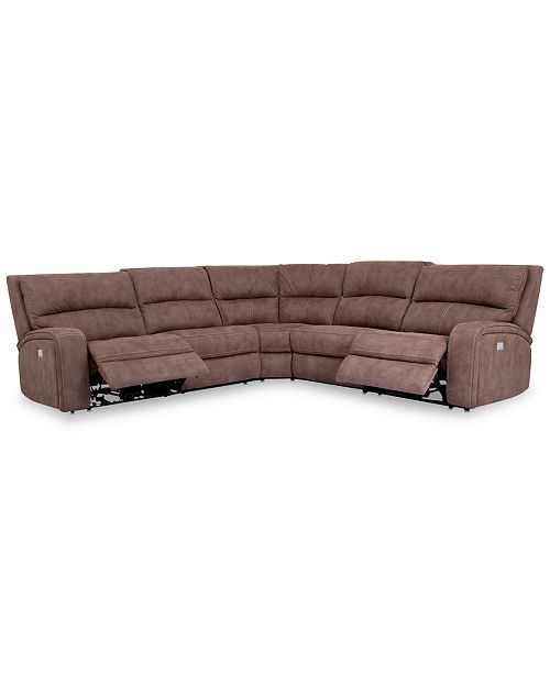 Furniture Closeout Brant 5 Pc Fabric Sectional Sofa With 2 Power Recliners Power Headrests And Usb Power Outlet Reviews Furniture Macy S
