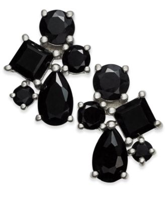 Black Sapphire Cluster Stud Earrings 