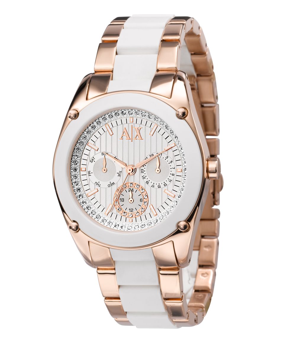 Armani Exchange Watch, Womens White Silicone Wrapped Rose Gold