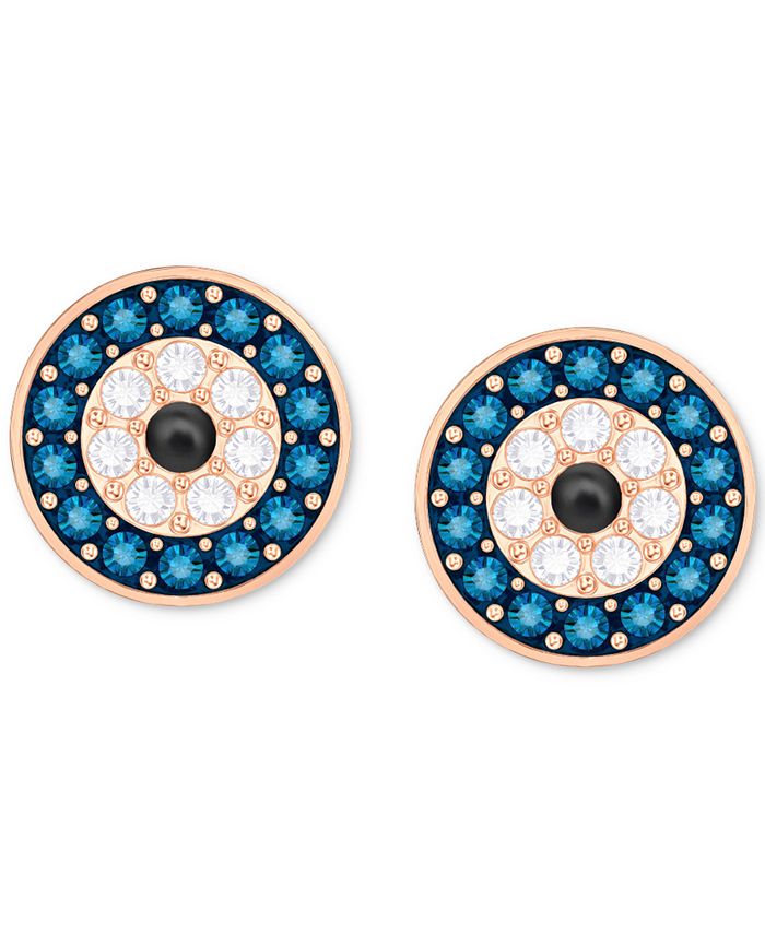 Swarovski Rose GoldTone Blue & Clear Pavé Evil Eye Stud Earrings